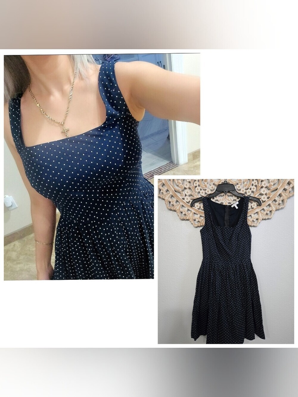 dELiA*s Navy and White Polka Dot Sleeveless Fit-and-Flare Dress